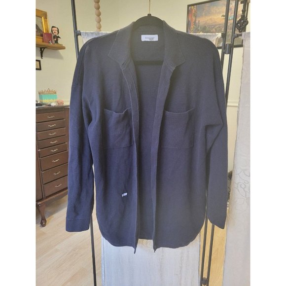 Rent the runway womens size medium Naadam dark navy blue button down cardigan - Picture 2 of 6